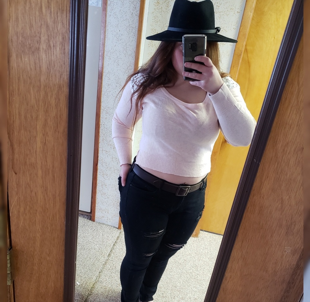 Delia's Lace-Back Cropped Sweater